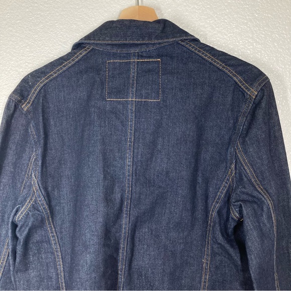 True Religion Denim Jacket Womens Large Button Up Collared Trucker Dark Wash - Picture 12 of 16
